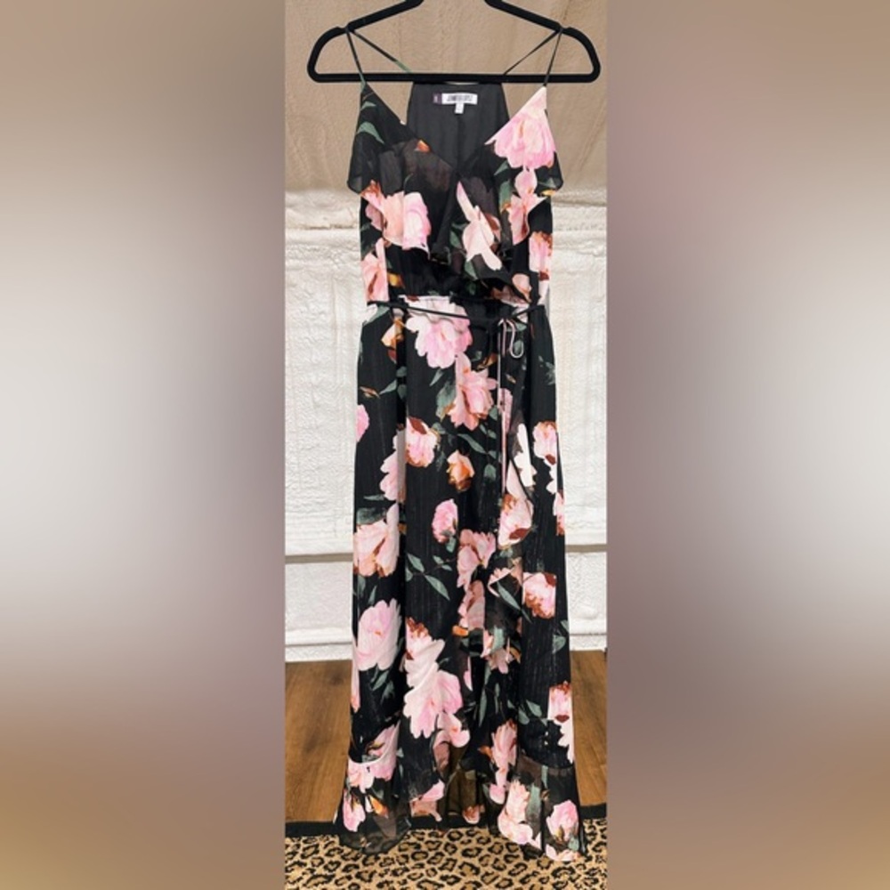 NWT Jennifer Lopez Black‎ Floral Print Maxi Dress size 8